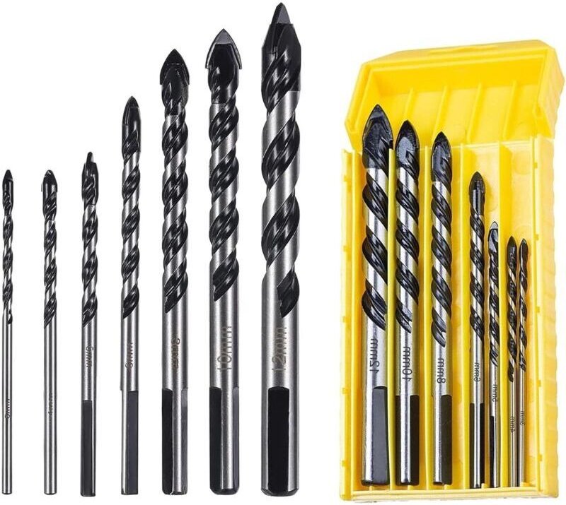 Set mit 7 Bohrern für Fliesen, Glas, Spiegel, Mauerwerk und Holz (3, 4, 5, 6, 8, 10, 12 mm, 1 Set)