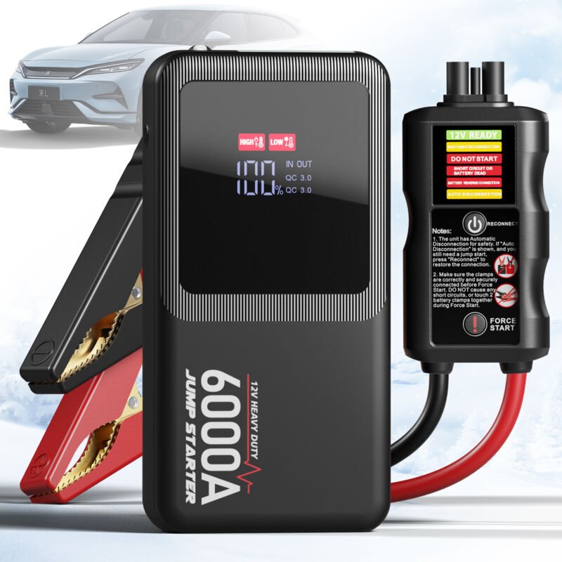BLOSSOM Auto Batterieladegerät 12V 6000A, Notstartfunktion, LCD-Bildschirm, für Motorrad und LKW, Rot Fahrzeug Batteriel...