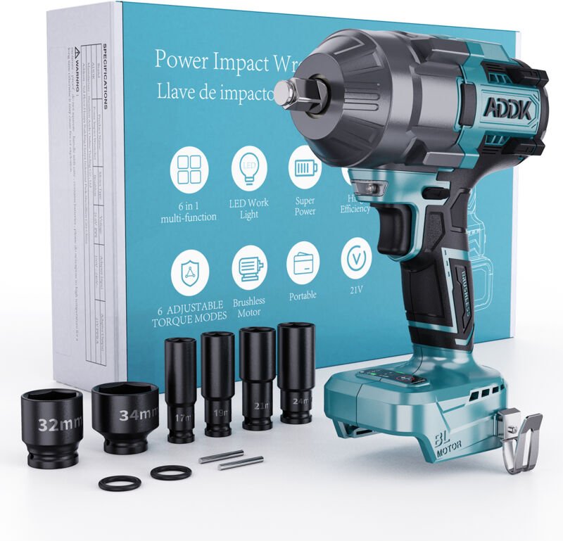 Akku-Schlagschrauber 21 V – 1600 Nm, 6 Gänge, einstellbares Drehmoment, Digitalanzeige – für Makita-Akkus