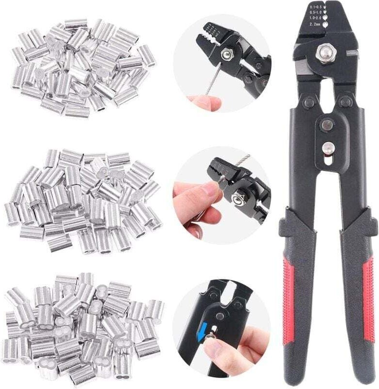 Pinza crimpatrice per cavi metallici fino a 2,2 mm con 180 pezzi di pinza crimpatrice a doppia canna in alluminio da 1,2...