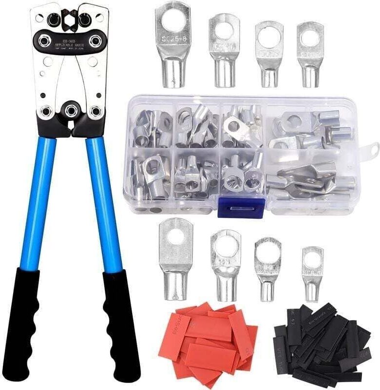 Mehrlagige elektrische Crimpzange AWG 10-0,6-50 mm² für Kabelschuhe mit Kupferringverbindern + 60 Stück Crimpzangen für ...