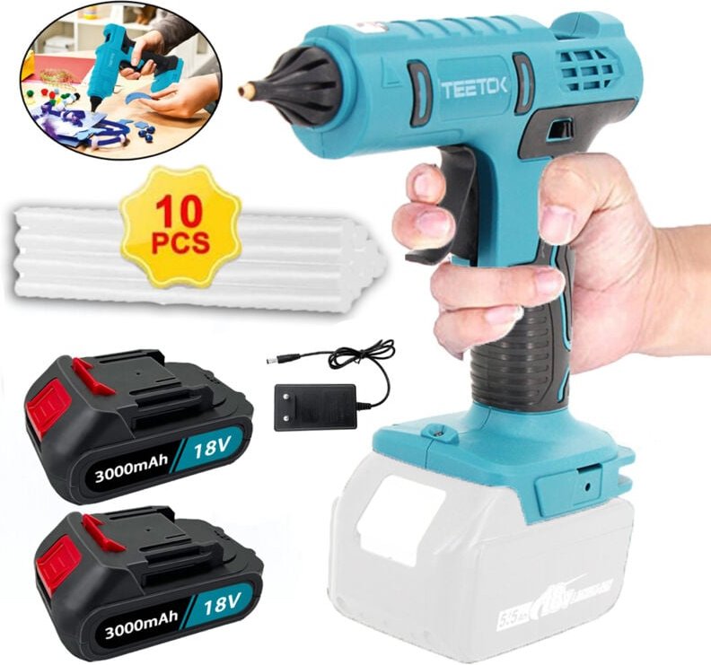 Klebepistole, kabellose Klebepistole, 18 v Lithium-Akku, tropffreie Heißklebepistole + 20 Stück 11 mm Klebestifte für He...