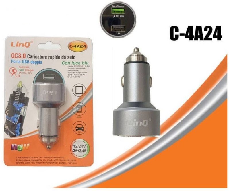 Thumbnail - Trade Shop Traesio - Trade Shop - caricabatterie caricatory car 2 usb 2A+2.4A mit luce blu C-4A24 -