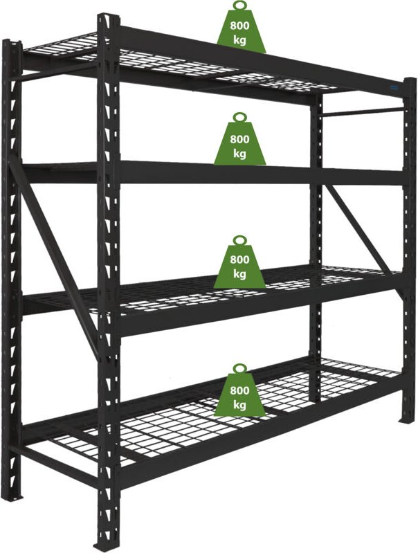 Schwerlastregal Enno 180x190x60 cm 3200 kg aus Stahl Stecksystem 4 Gitterböden Lagerregal Pickregal