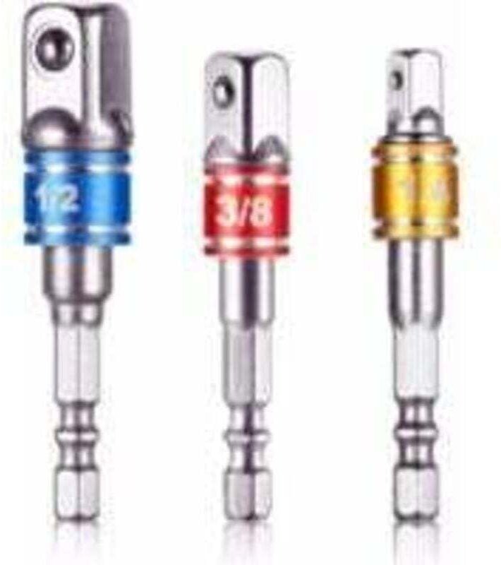 Vierkant-Adapter für Bohrmaschinen/Schlagschrauber. Set mit 3 Vierkant-Bohrfutteradaptern 1/4", 1/2", 3/8" aus Chrom-Van...