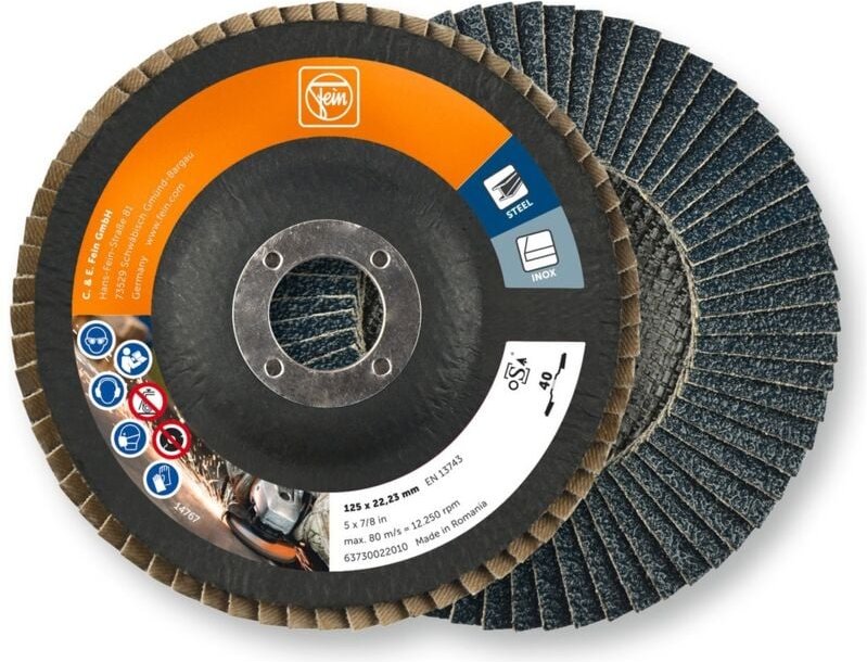 Fcherschleifscheibe, 10 Stück (125 mm, Korn 40, zum Zirkonkorund) - Fein