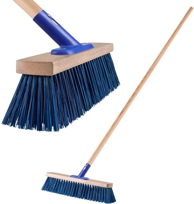 Straßenbesen mit langem Stiel aus Holz und Nylon, Kehrbesen, Blau, 40 cm - Kadax