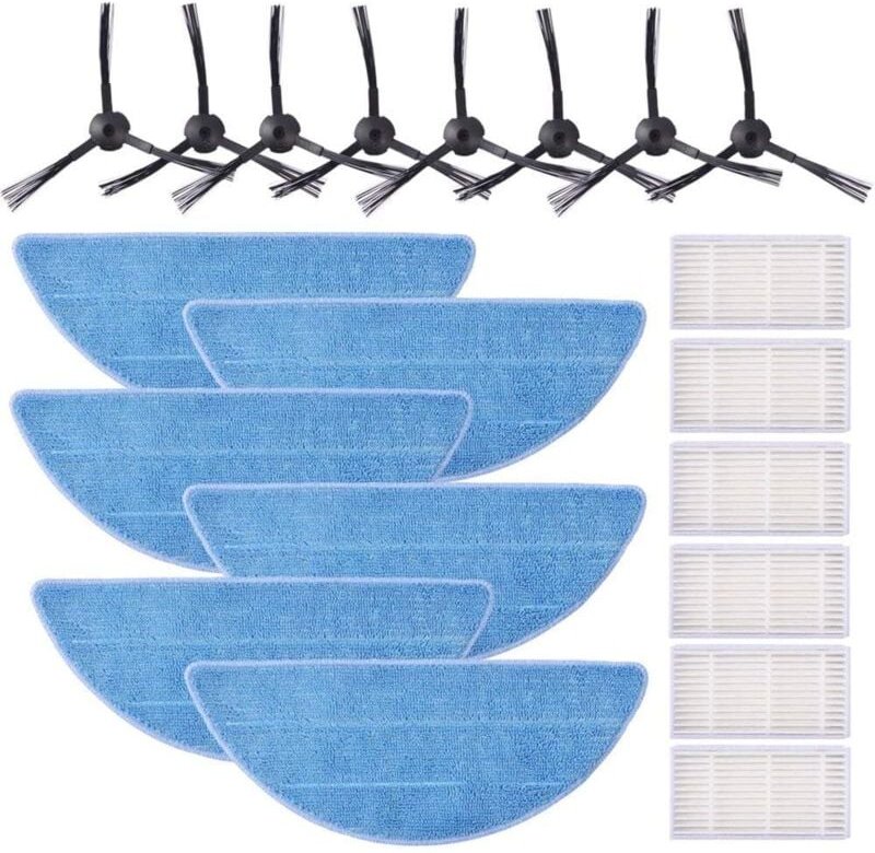 HEPA-Filterset für zaco v5s pro, zaco V5x, ilife V5s V5 V3s V3 Pro, Seitenbürsten und Wischtuch (6 Filter, 6 Tücher und ...