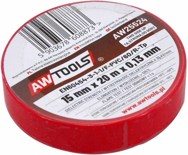 Awtools taśma izolacyjna 15mm x 20m czerwona