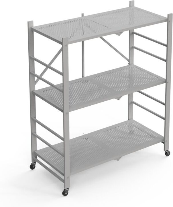 Regalsystem Cossato, Rollen, 3 Ablagen, Tragkraft 40 kg, 71x38x87h cm, Grau