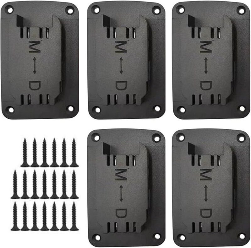 5er-Set Akkuhalter, kompatibel mit Dewalt und Milwaukee, inklusive Schrauben, schwarz