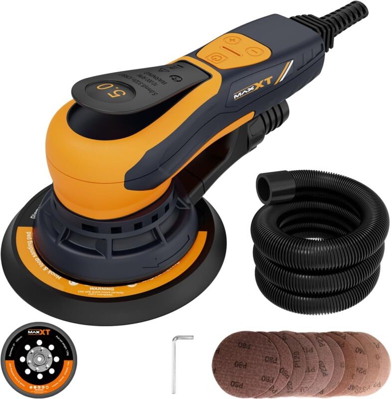 Bürstenlose Maxxt Elektroschleifer 150 mm, Exenterschleifmaschine 5,0 mm mit Dreikernanschluss, Automatische Bremse-2s, ...