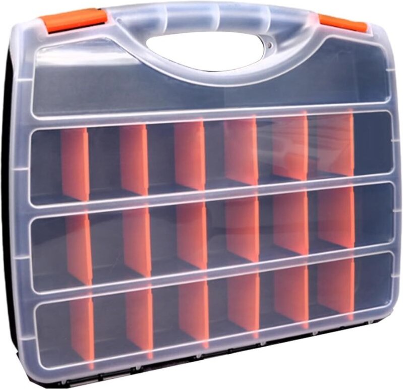 Transparente Werkzeugaufbewahrungsboxen mit verstellbaren Fächern, sicheren Verschlüssen und einem ergonomischen Griff f...