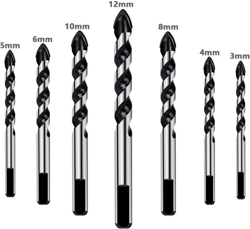 7-teiliges Bohrerset für Fliesen, Glas, Beton, Stein, Ziegel, Keramik und Spiegel (3 mm 4 mm 5 mm 6 mm 8 mm 10 mm 12 mm)