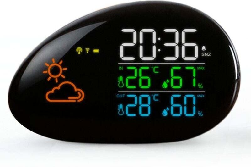 Funkgesteuerte Wetterstation – Außen- und Innensensoren – Temperatur – Wettervorhersage – Luftfeuchtigkeit – Farb-LED-An...