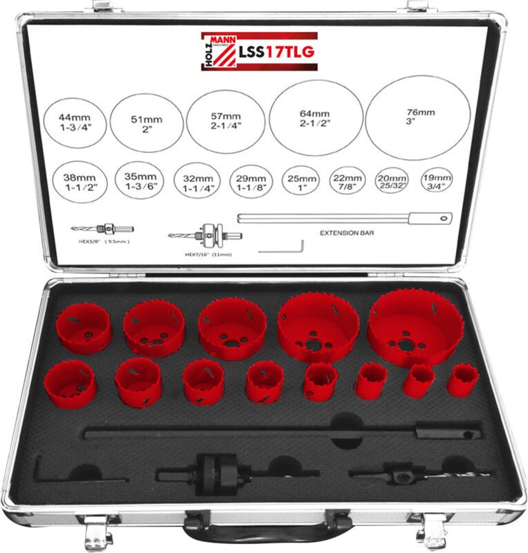 HSS-Bimetall-Lochsagen-Set 19ÔÇô76 mm Holzmann lss17tlg