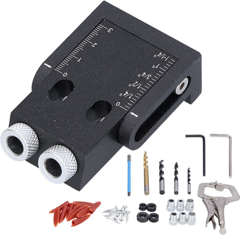 Verstellbare Taschenbohrschablone, 39-teilige 15°-Taschenbohrschablone, 4-Loch-Bohrschablonen-Set (6/8/10/12 mm), Bettge...