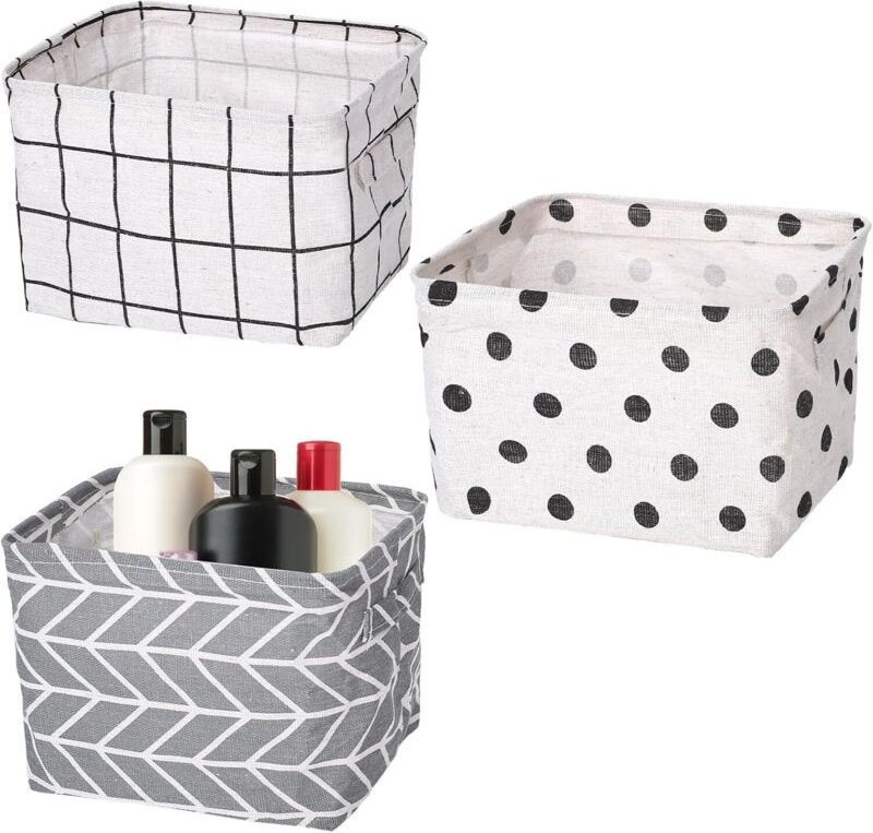 3er-Set Aufbewahrungsboxen aus Stoff mit Griffen – 20 x 16 x 14 cm – Kleine, wasserdichte und faltbare Körbe für Schubla...