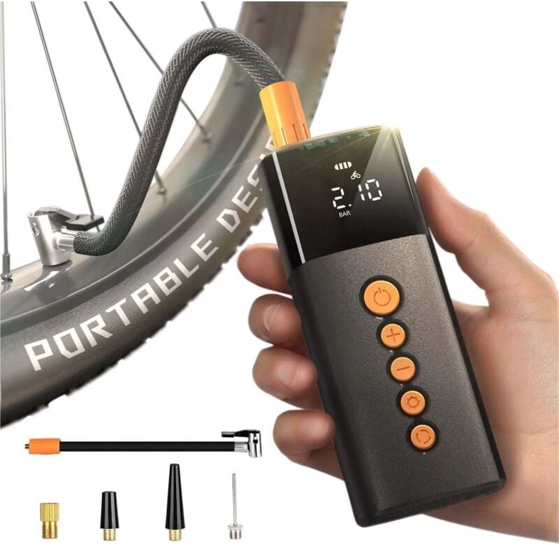 Luftpumpe für Mini-Elektrofahrräder – Tragbarer Reifenfüller (150 PSI) mit digitalem Manometer für Motorräder, Rennräder...