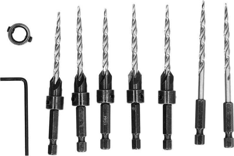 Holzfräser-Bohrer-Set: Fasenbohrer, Kegelbohrer, Senker, Reibahle