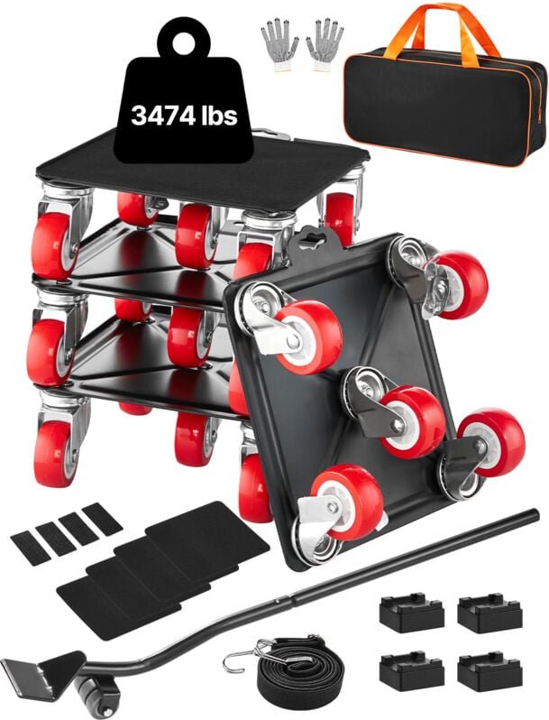 Möbelwagen, 1575 kg Tragkraft, Schwerlastwagen mit 5 x 360°-Rädern, Karbonstahlplatte, für Haushaltsgeräte und Sofas - M...