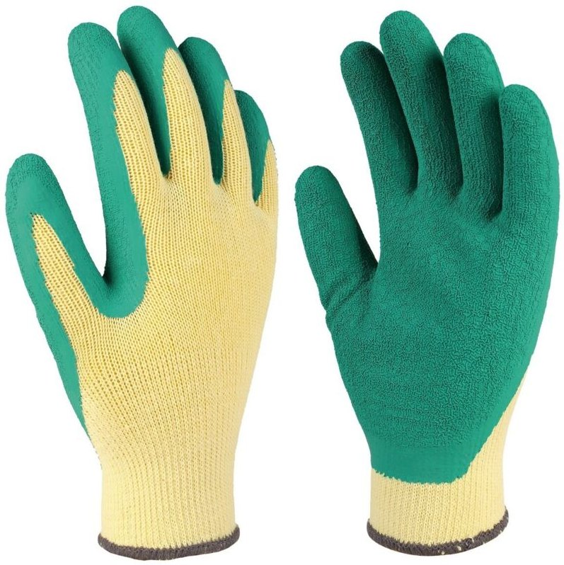 Polyesterhandschuhe mit Latexhandfläche (Größe 9) gelb und grün