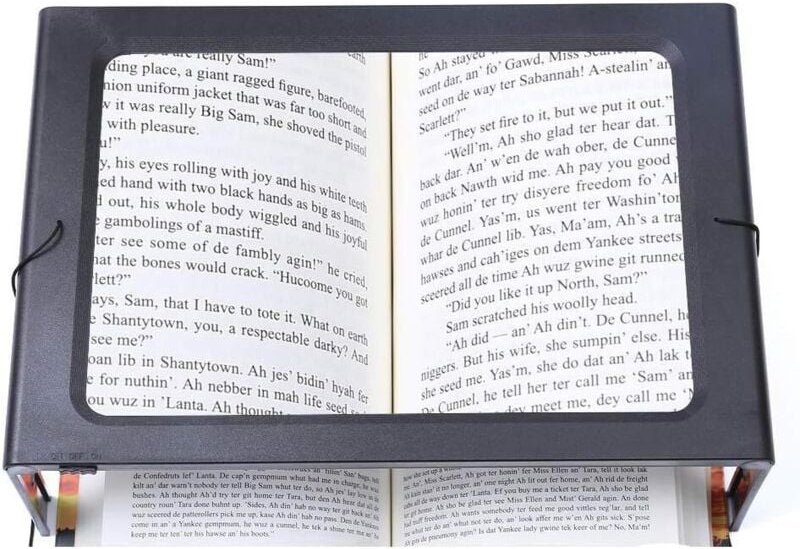 Lupa rectangular plegable de página completa con manos libres y 12 luces LED para leer y trabajar.