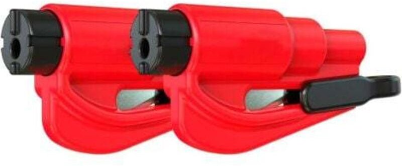 Autoschlüssel mit Sicherheitsfunktion, Scheibenbrecher und Gurtschneider, Notfallhammer (2er-Pack, rot)