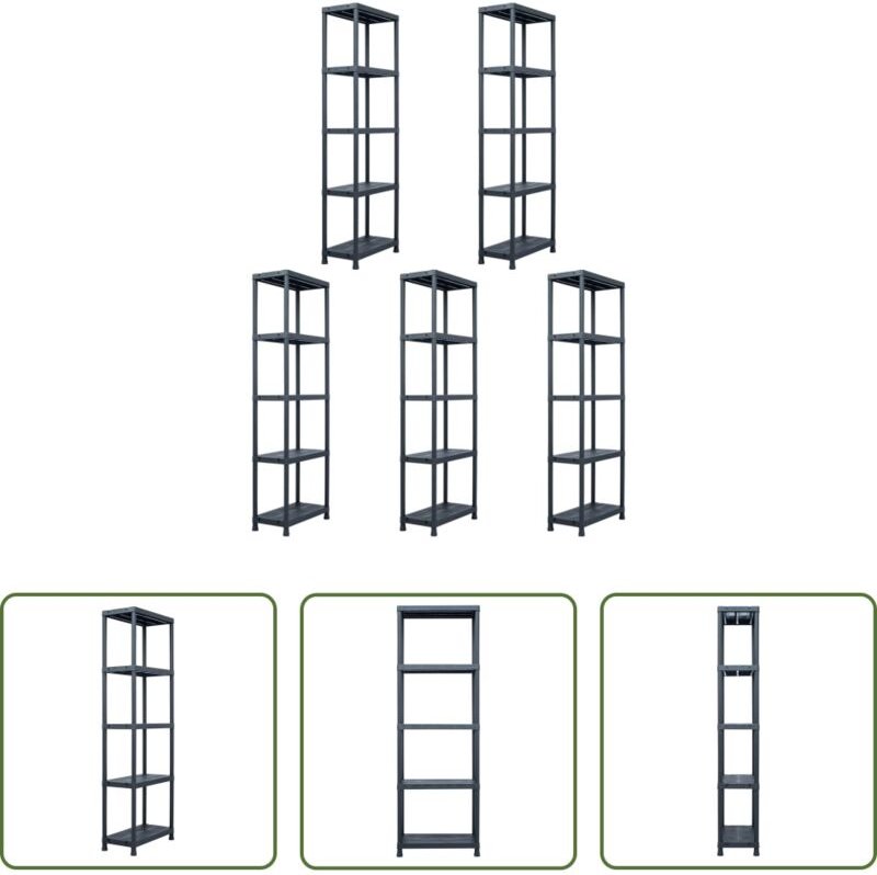 vidaXL Bücherregal - Lagerregale 5 Stk. Schwarz 125 kg 60 x 30 x 180 cm Kunststoff