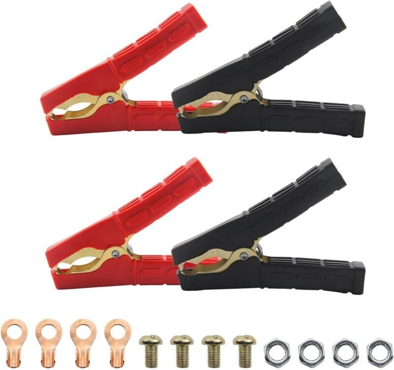 4 Stück Krokodilklemmen 100-500A Starthilfe Klemmen Reinkupfer Batterieklemmen Krokodil mit Isolierten Stiefel Kunststof...