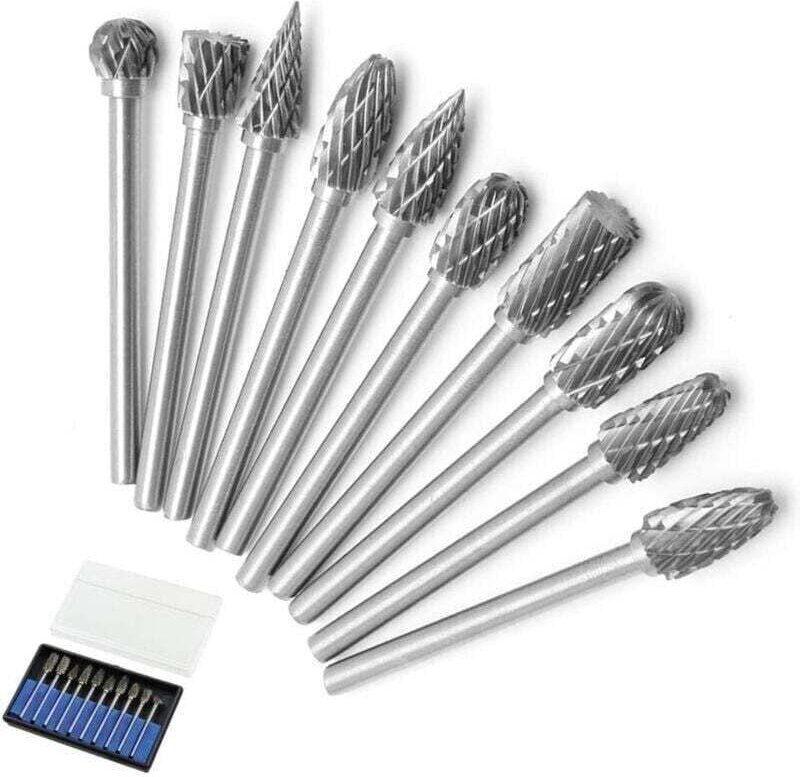 10 Stück Doppelverzahnte Hartmetall-Rotationsfräser, XU, Stahlset, 3-mm-Schaft-Torsionsbohrer für Dremel-Rotationswerkze...