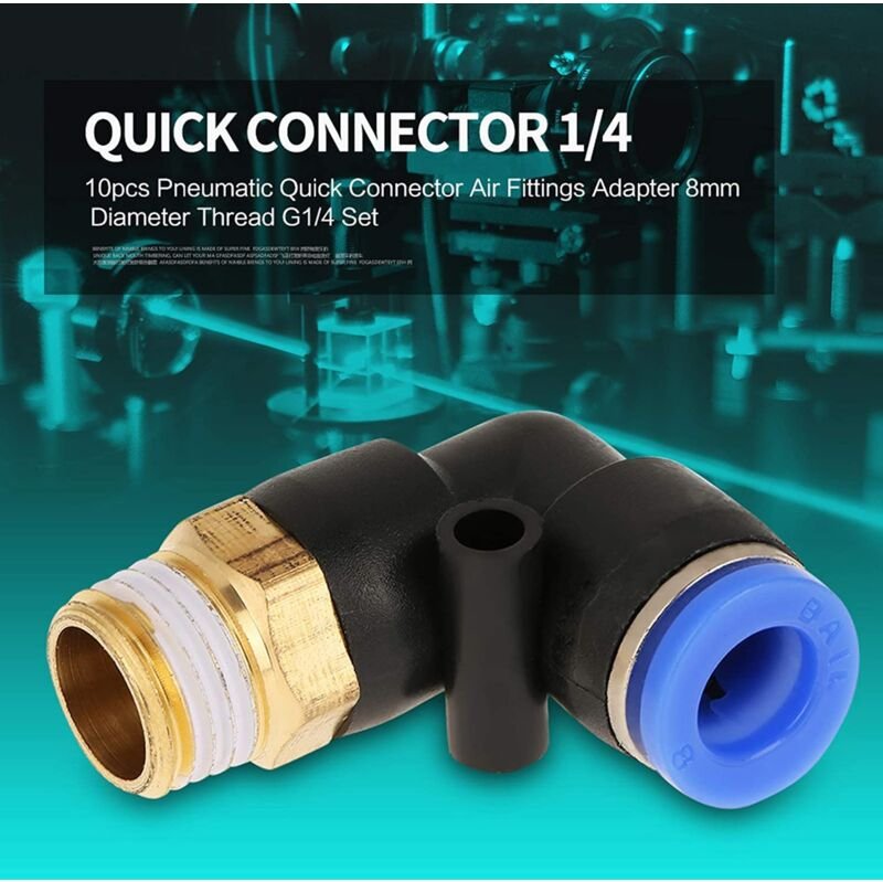 Jeffergarden 10 Stück pneumatische Ellenbogen-Schnellkupplung, Luftanschlüsse, Adapter, 8 mm Durchmesser, Gewinde, G1/4-...