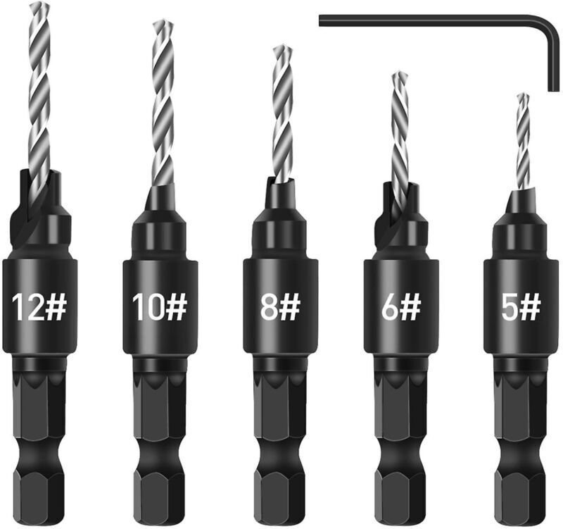 5-teiliges Fasenbohrer-Set, 1/4-Zoll-Sechskantschaft-Fräser-Set mit verstellbarem Schaft, Schnellwechselsystem