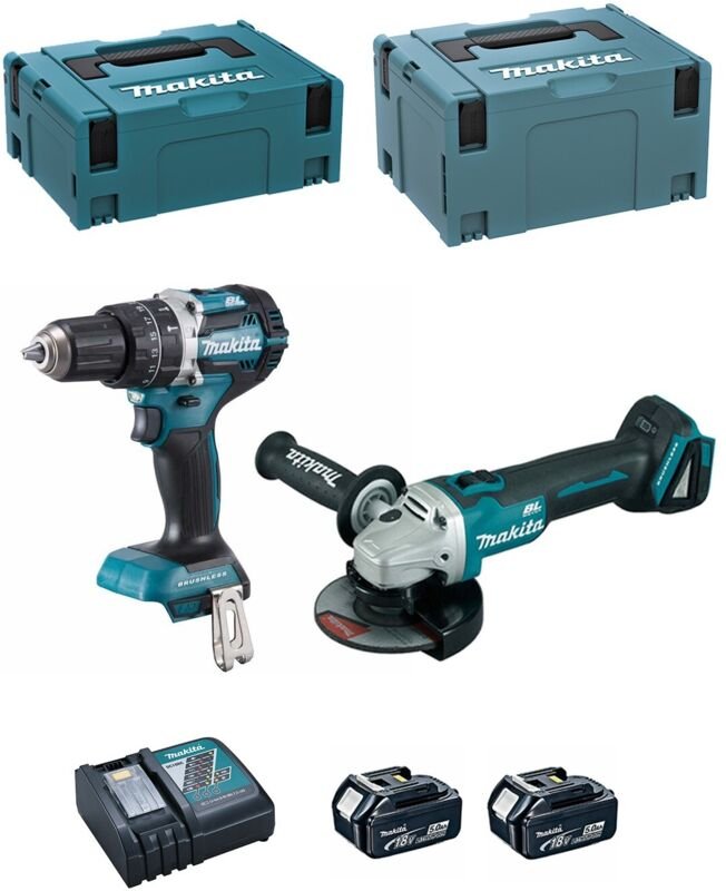Makita - Kit DLX2210TJ1 (DHP484 + DGA506 + 2 x 5,0 Ah + DC18RC + makpac 2 + makpac 3)