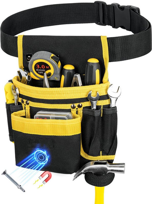 Werkzeuggürtel, Werkzeugtasche mit 13 Taschen, abnehmbar und verstellbar, magnetischer Werkzeugbeutel, gepolsterter robu...