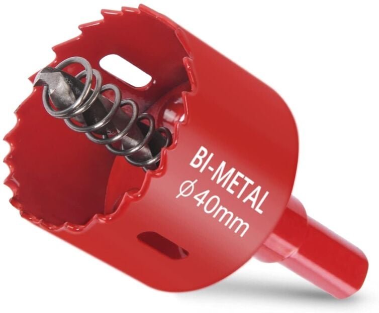 Ahlsen - Bimetall-Lochsäge, Ø40 mm Holz-Lochsäge, Lochsäge mit Sechskant-Adapter und Zentrierbohrer, zum Bohren von Kuns...