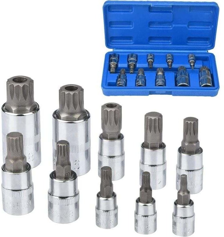 10-teiliger Steckschlüsselsatz, Mehrfach-Steckschlüsselsatz M4 / M5 / M6 / M8 / M9 / M10 / M12 / M14 / M16 / M18, Torx-S...