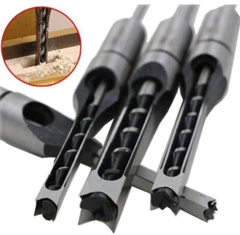 4-teiliges Vierkantloch-Holzbohrer-Set, Zapfen- und Schlitzbohrer, Zapfen- und Schlitzmeißel, tiefe Vierkantloch-Holzboh...