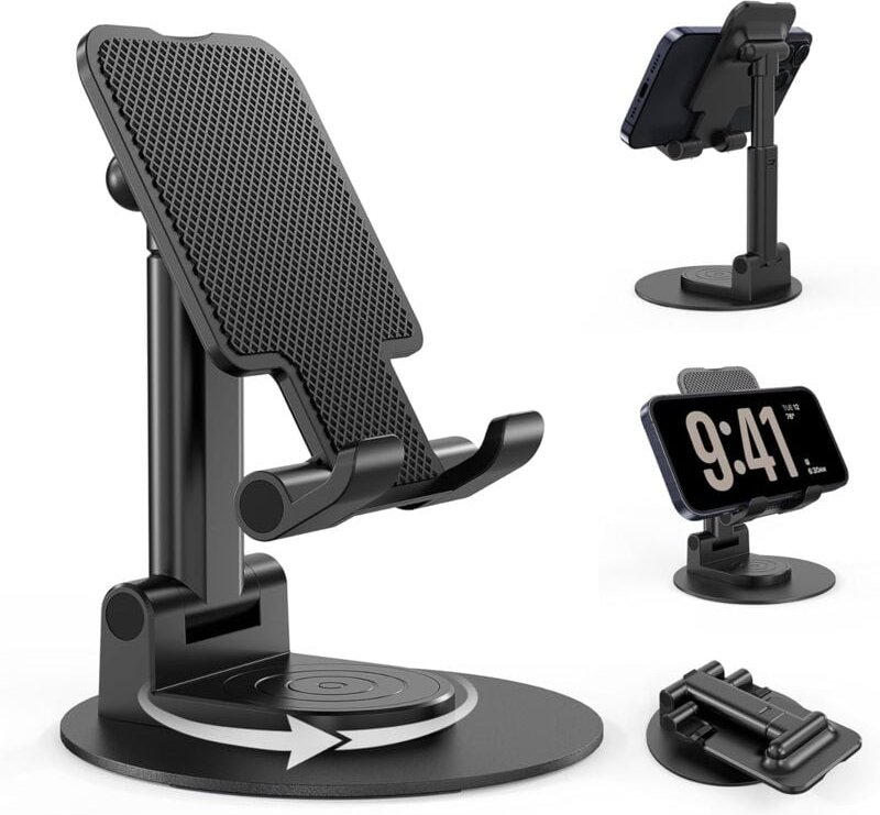 Handyhalterung, Schreibtisch-Handyhalterung, faltbare Handyhalterung, iPhone-Halterung mit 360° drehbar, kompatibel mit ...