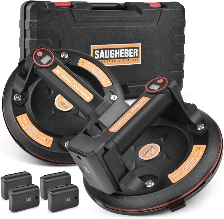 2Stück Profi Elektrischer Saugheber mit 4X 2600 mAh Akku, bis 300 kg, ø200mm, Automatik Doppelte Vakuumheber Saugnapf He...