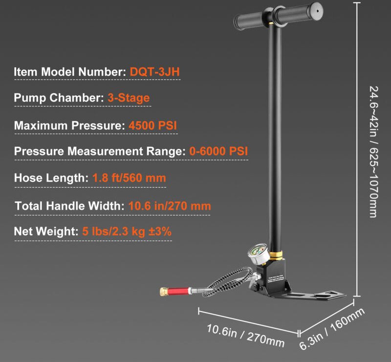 Mophorn - PCP-Handpumpe, 3-stufig, 30 MPa 4500 psi Hochdruck-PCP-Luftgewehr-Füllpumpe mit Öl-Feuchtigkeitsfilter, Edelst...