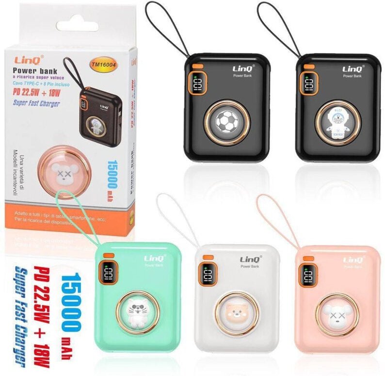 Trade Shop Traesio - Trade Shop - powerbank schnellladen mit typ-c-kabel + 8PIN pd 22,5 w + 18 w 15000 mah TM16004 -