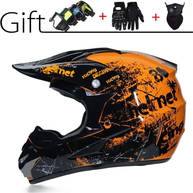 Motocross-Helm für Erwachsene, Herren-Motorradhelm mit Handschuhen/Maske/Schutzbrille, DOT-geprüft, ATV-, DH-, Enduro-, ...