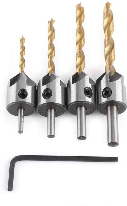 Fasenbohrer-Set, Holzbearbeitungsreibahle, Senkbohrer mit Innensechskantschlüssel (4-teilig, 3-6 mm)