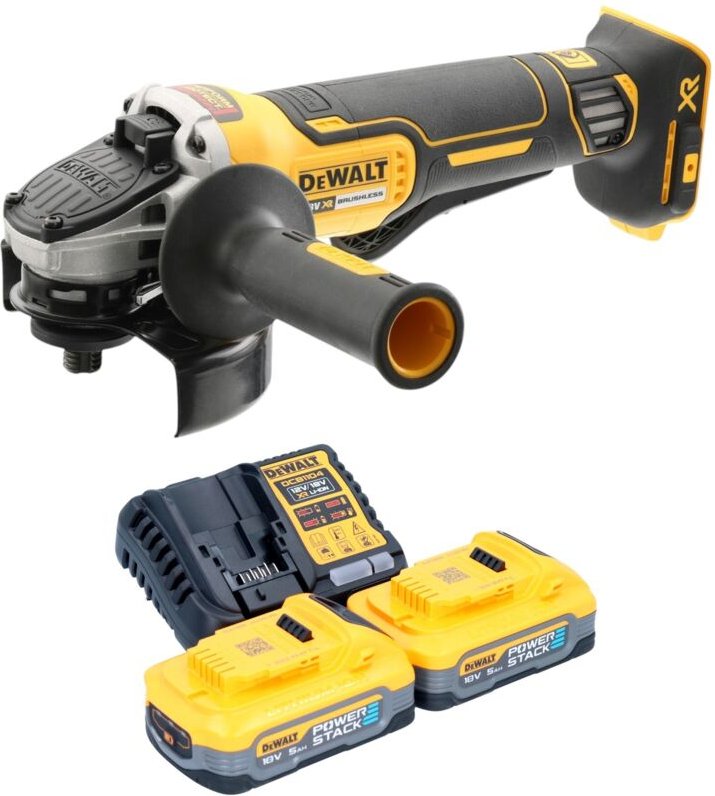 DeWalt DCG 406 H2 Akku Winkelschleifer 18 V 125 mm Brushless + 2x Powerstack Akku 5,0 Ah + Ladegerät