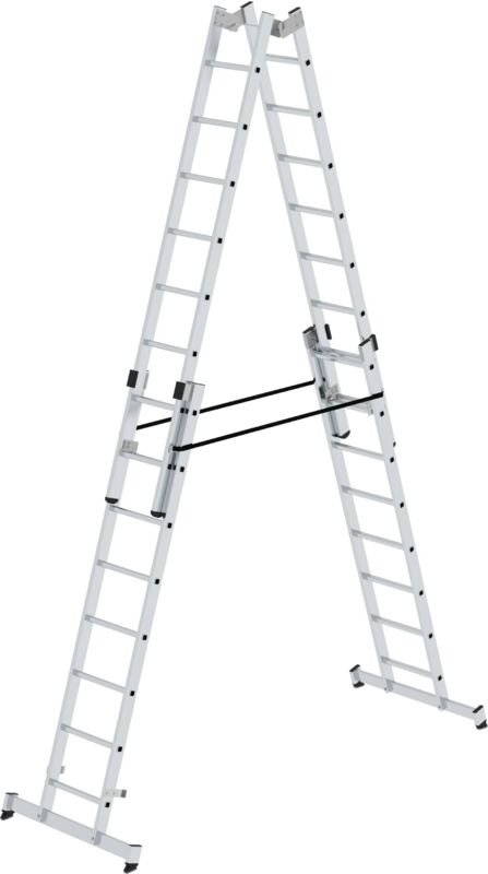 Günzburger Steigtechnik - Sprossen-Stehleiter 4tlg. mit nivello-Traverse 4 x 8 Sprossen - 033032