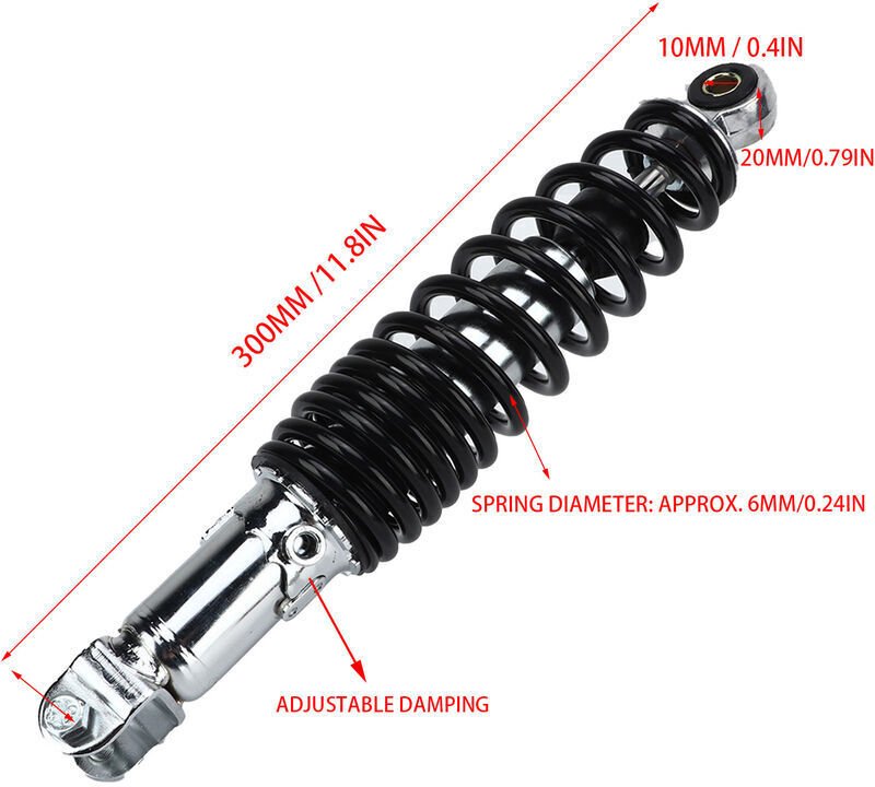 Vtizikl Amortisseur de moto 300 mm Amortisseur de suspension arrière 5 vitesses réglable pour GY6-125 50 60 80 150 cc Mo...