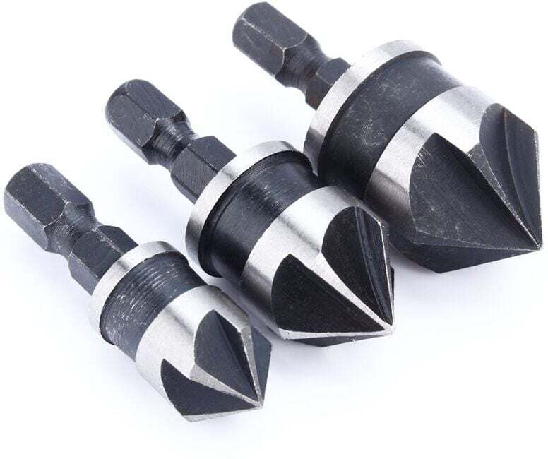 3-teiliges Fräsbohrer-Set, 90°-Fräser mit 1/4"-Sechskantschaft für Holz und Metall, Schnellwechsel-Holzfasenfräser