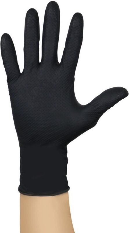 Schachtel mit 50 Einweg-Nitrilhandschuhen mit Diamant-Effekt/schwarzem Griff – Größe XL