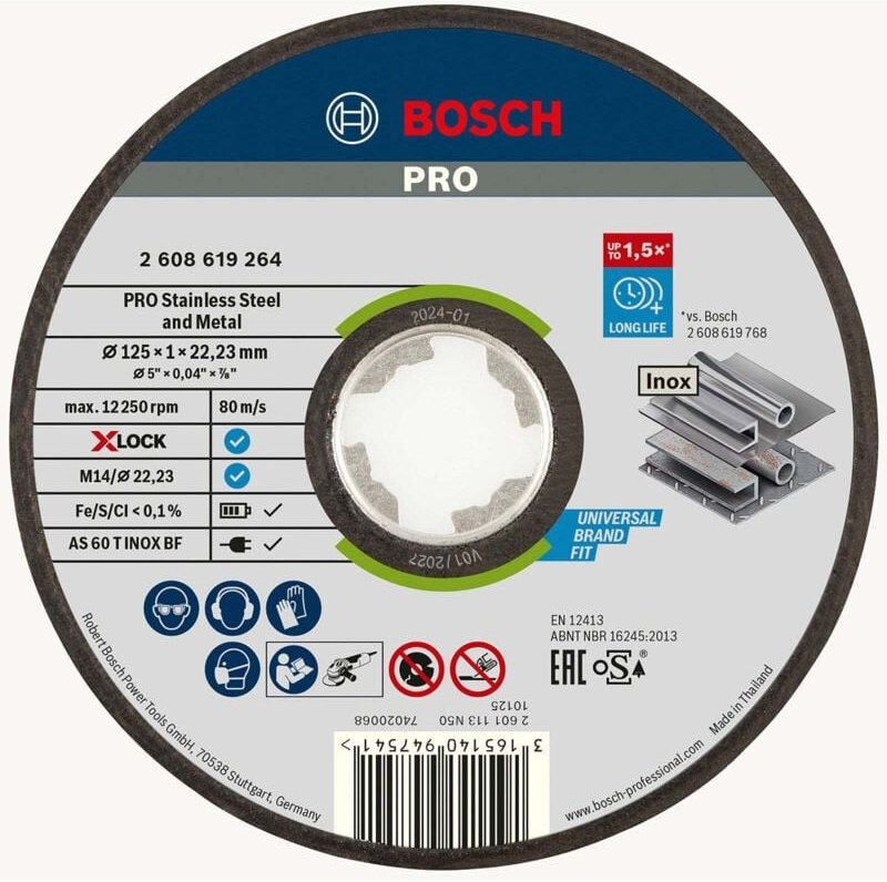 Bosch - pro Stainless Steel and Metal X-Lock Trennscheibe 125 x 1 x 22,23 mm - 2608619264